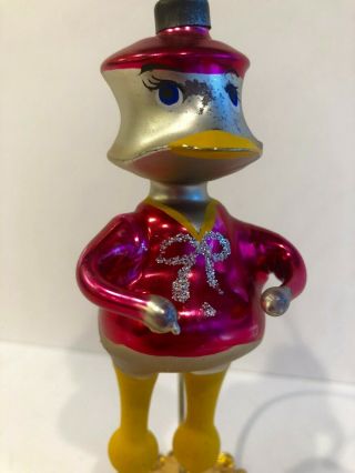 Vintage 1950 ' s Italy De Carlini Christmas Glass Ornament Disney Donald Duck 2