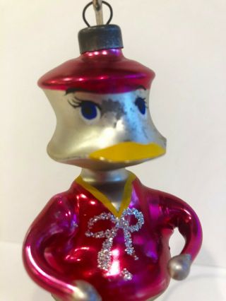Vintage 1950 ' s Italy De Carlini Christmas Glass Ornament Disney Donald Duck 3