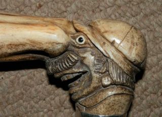 Antique Walking Stick W/ H/M Silver Collar & Hand Carved Jockey Head Handle 1929 3
