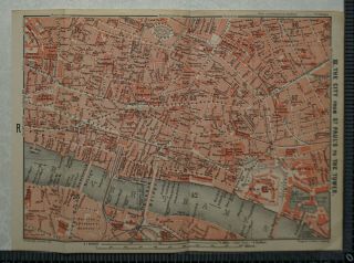 1911 Vintage Baedeker Map Plan Of London - The City From St.  Paul 