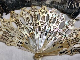 Gorgeous Antique Mother Of Pearl & Silver Fan,  For Repair