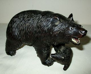 Lovely Finely Carved Antique Black Forest Bear Glass Eyes & Teeth.  7 Inches Wide