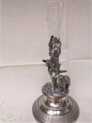 Figural Sheep Victorian Antique Reed & Barton Silver Plate W/ Etched Glass Vase