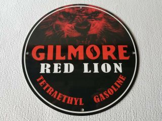 Vintage Gilmore Red Lion Tetraethyl Gasoline Advertising Porcelain Metal 12 Sign