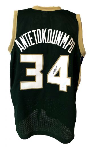 Giannis Antetokounmpo Autographed Pro Style Green Jersey Jsa Authenticated