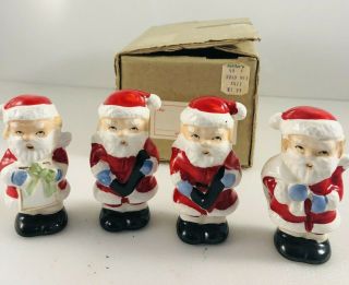 4 Vintage Mid Century Small Ceramic Christmas Santa Claus Figurine Made Japan