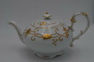 Vintage White Porcelain Teapot Gold Grape And Vine 41/2 "