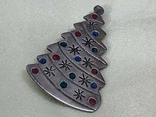 Vintage Mexico Sterling Silver Christmas Tree Pin/pendant W/ Enameled Ornaments