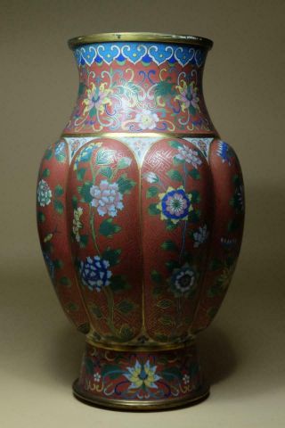 Antique Chinese Bronze Cloisonne Drilled Lobed Vase.