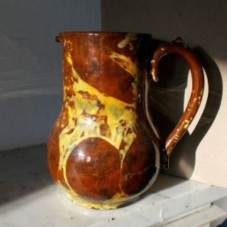 English Staffordshire Glazed Redware Slipware Milk Jug Pitcher Antique