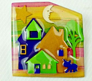 Vintage House Pins By Lucinda Man In Moon Star Dog Blues,  Greens Gold