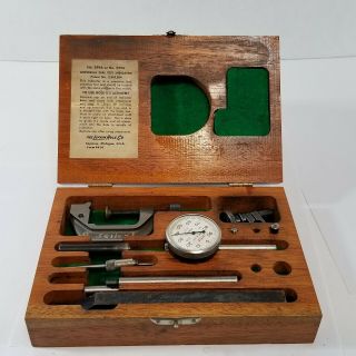 Lufkin 299a 399a Universal Dial Indicator.  001 Inch Jeweled Wood Case Vintage