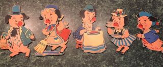 Vintage 1951 Mother Goose Nursery Wall Plaque Set 5 This Little Pig Dolly Toy Co