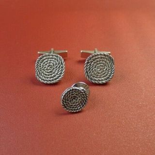 Vintage Harold Fithian Rope.  925 Sterling Silver Cuff Links Tie Tack Signed Men