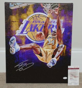 Shaquille O " Neal Signed Lakers 16x20 Canvas Mounted & Stretched,  Jsa Wp9575