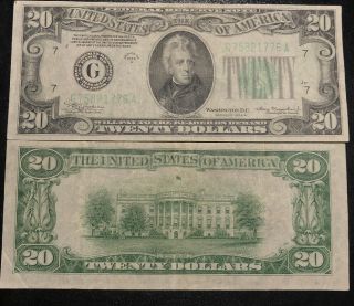 1934 A - $20 Dollar Federal Reserve Note - G Chicago Vintage Paper Currency Bill
