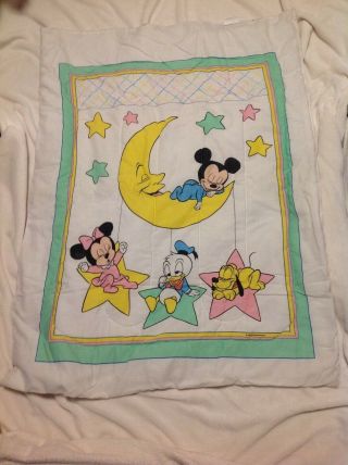 Vtg 1985 Disney Baby Comforter Blanket Mickey Minnie Mouse Donald Duck Pluto