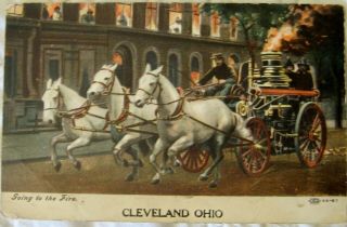 Estate Vintage Postcard - Going To The Fire Cleveland Ohio