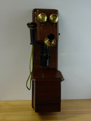 Antique Hand Crank Wooden Wall Telephone