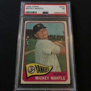 1965 Topps 350 Mickey Mantle Psa 1 Yankees Hof Slab Case