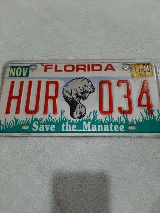Florida " Save The Manatee " Enviromental License Plate (ocean Sea Cow)