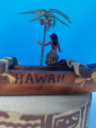 Vintage Hawaii Souvenir Music Box w/ Hula Girl,  Canoe - Spins Plays Tiny Bubbles 2