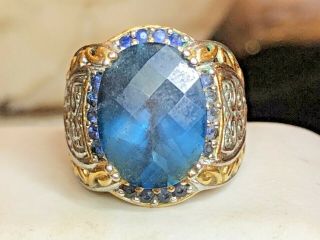 Vintage Sterling Silver Blue Topaz Ring Signed Nh Michael Valitutti Cushion Cut