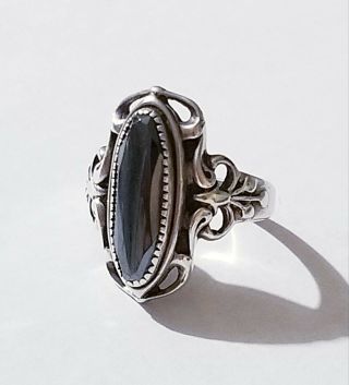 Vintage Navajo Sterling Silver Hematite Ring.  925 Sz - 7 Signed