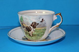 Vintage Regency Bone China Teacup & Saucer Set,  Hunter English Springer Spaniel