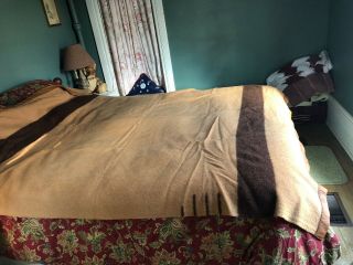 Vintage Horner 100 Wool 4 Points Tan & Brown Blanket Cabin Lodge Camp