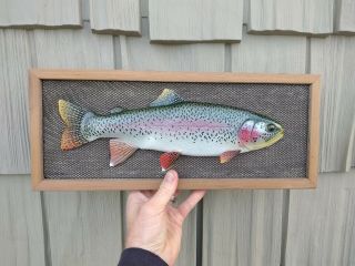 Jacob Sazama Rainbow Trout Plaque Fish Decoy Wood Carving Fly Fishing Lure