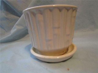 Vintage Marked Mccoy Planter/flower Pot - White Bamboo - Saucer/drain Hole