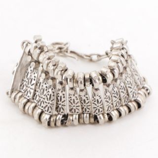 Vtg Sterling Silver Southwestern Stamped Filigree Ornate 8 " Chain Bracelet - 67g