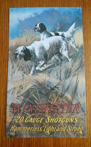 Vintage 1991 Winchester 20 Gauge Shotguns Hunting Dogs Metal Sign 9 1/2 " X 16 "