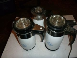 Three Vintage Corning Ware Wildflower 9 & 10 Cup Coffee Pots