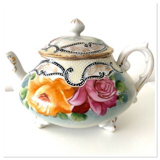 Japanese Vintage Teapot Handpainted With Flower Porcelain Ceramic