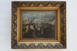 " The Lances " Framed Antique Oil Painting Early Battle