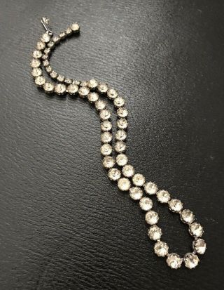 Vintage Kramer Ny Clear Rose Cut Diamond Rhinestone Art Deco Statement Necklace