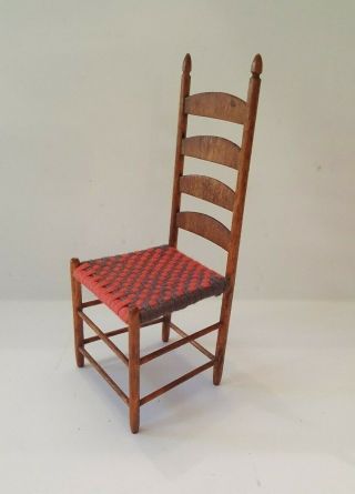 Dollhouse Miniature Vintage Shaker Chair With Woven Seat 1:12,  Signed