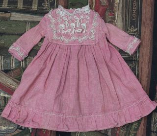 Antique Cotton Pink Dress For French Or German Doll 18 - 19 "