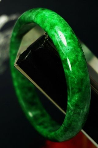 Estate Chinese Natural Emerald Green Jade Stone Bangle Hand Carved Bracelet 60mm