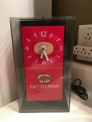 Vintage 1980s Miller Gettelman Lager Beer Lighted Cube Clock Sign