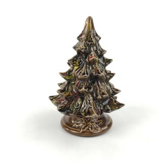 Vintage Ceramic Christmas Tree Small 7 " Tall 2 Piece Brown Holes For Lightbulbs