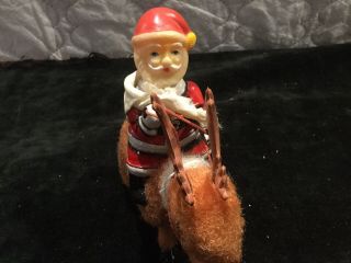 Vintage 1950s Frankonia Japan Tin Litho Wind Up Toy Santa Riding Reindeer