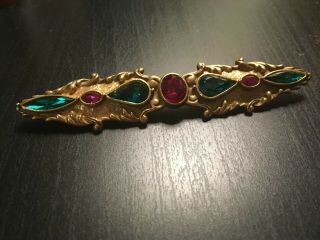 Vintage Fashion Gold Tone And Rhinestone Large Victorian Style Pin Brooch