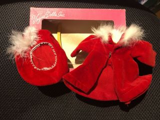 Vintage Vogue Ginny Doll Red Velvet Coat & Hat Fur Tagged Box