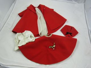 Vintage Madame Alexander Cissy Bright Red Felt Coat Scarf Skirt Hat & Shirt