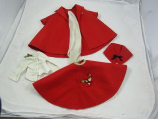 Vintage Madame Alexander Cissy Bright Red Felt Coat Scarf Skirt Hat & Shirt 2