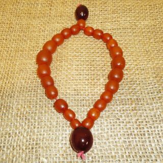 Antique Baltic Egg Yolk Butterscotch Amber Round Beads Rosary,  126