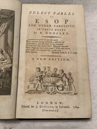 235 Yrs Old - Antique Book Of Select Fables Of Esop And Other Fabulists - 1784